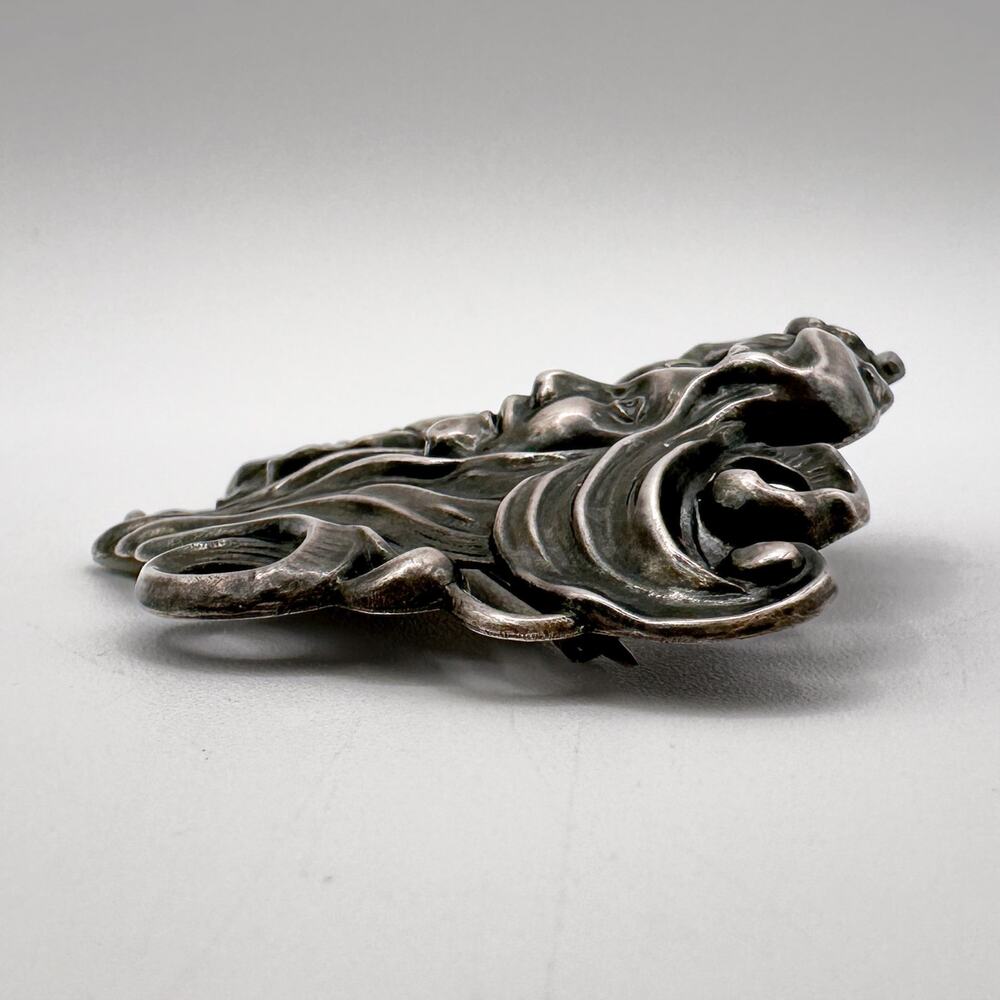 Antique Art Nouveau Sterling Silver Brooch Maiden with Flower, Gibson Girl Style - Picture 7 of 13